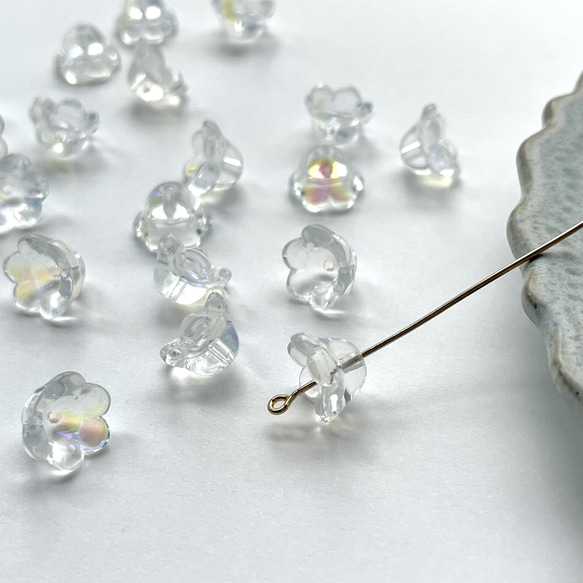 10個】ガラスビーズ＊スズラン＊オーロラクリア ビーズ Craft Bird  