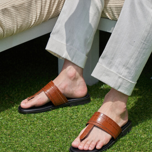 Croco Embossed Leather Sandal クロコ型押しレザー サンダル クロコ型押し レザーサンダル メンズ おしゃれ 革 本革サンダル