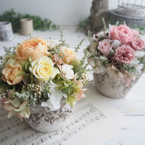 ＊*..Rose garden..＊°..英国風アレンジ　プリザーブドフラワー ローズフラワーガーデン＊お部屋に作る薔薇の庭アレンジメント