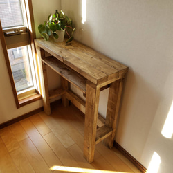 木製　ハンドメイド　オーダー　コの字　蜜蝋ワックス　机　カウンター　テーブル 80✕27 棚つき カウンターテーブル ジャコビーンワックス アンティーク