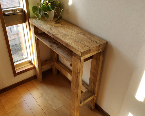 80✕27 棚つき カウンターテーブル ジャコビーンワックス アンティーク