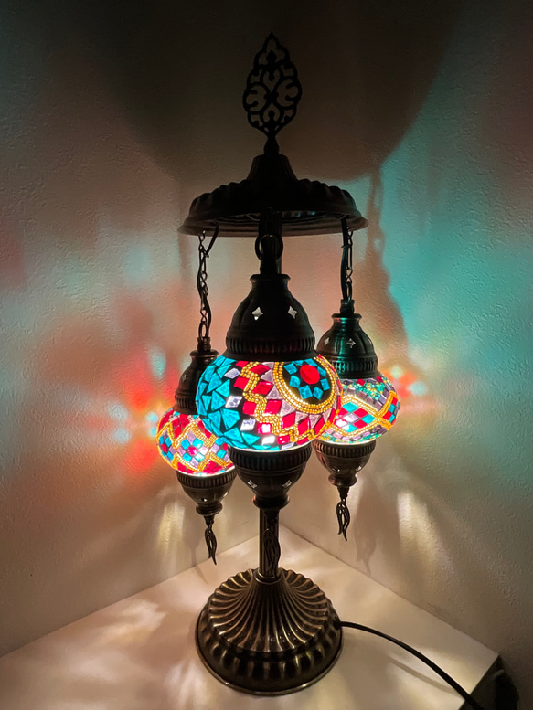 トルコモザイクランプ３灯シャンデリアスタンドタイプ 