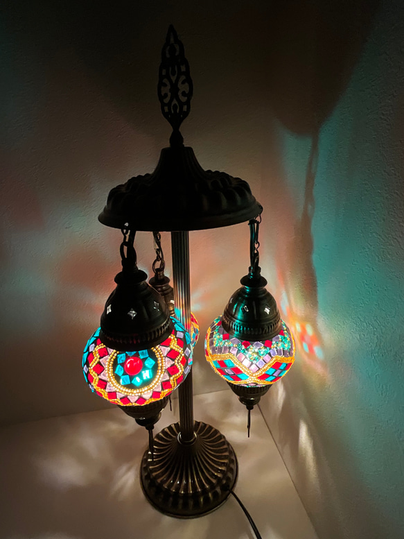 トルコモザイクランプ３灯シャンデリアスタンドタイプ 