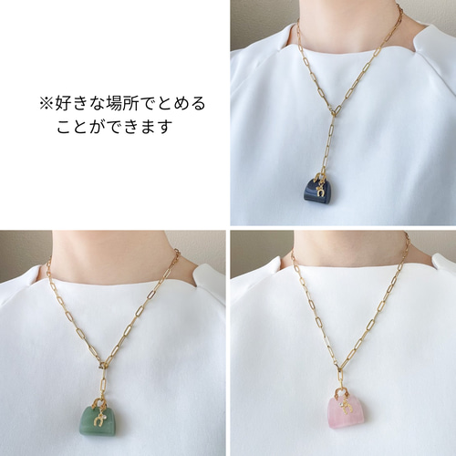 ころんと可愛い♡ローズクォーツのバッグ型ネックレス（ステンレス