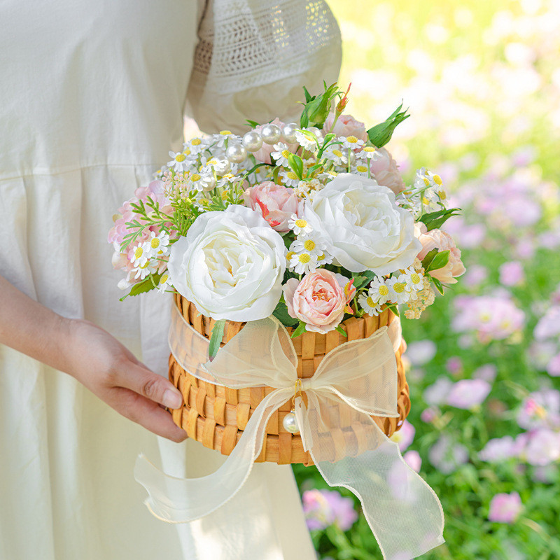 ピクニック、キャンプ、小道具、フラワーバスケット、フェイクフラワー、造花アレンジメント、装飾的なフラワーオーナメント、フ