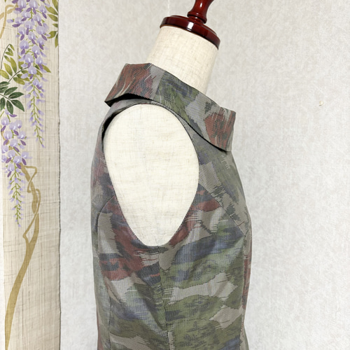 大島紬ロールカラープリンセスラインワンピース 雨の祈 ワンピース  