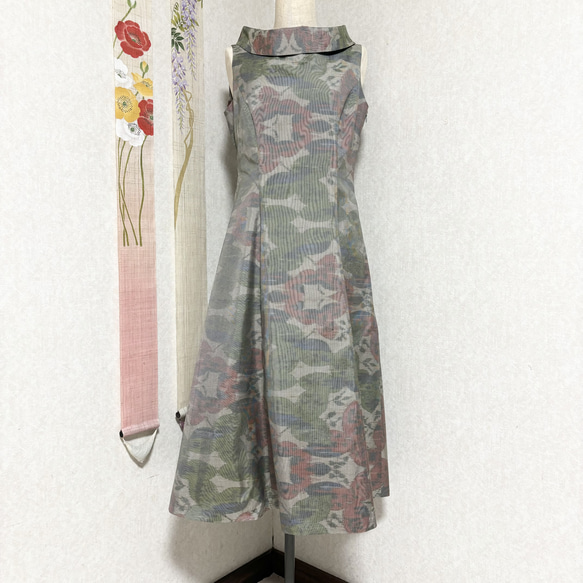 大島紬ロールカラープリンセスラインワンピース 雨の祈 ワンピース  