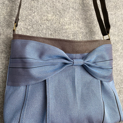 受注生産】倉敷畳縁シンプルリボンショルダーバッグ(スモーキーブルー