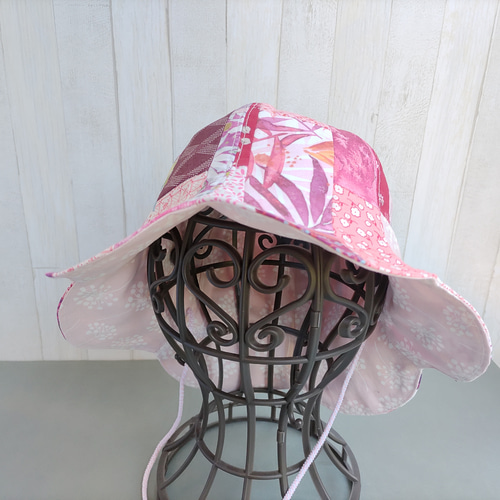 ☆パッチワークのチューリップハット（ピンク）☆頭囲56㎝前後キッズ