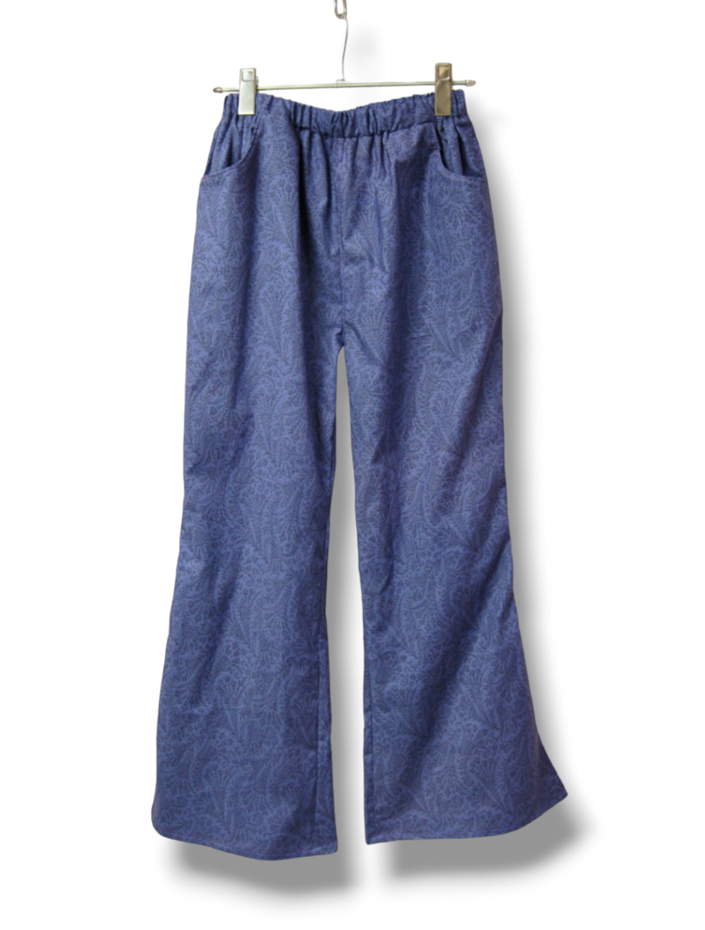 USAコットン　植物柄スリットフレアパンツ:パープル