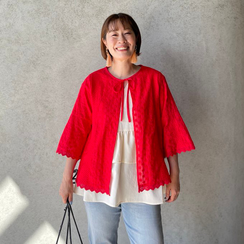 上品ゆったり細見え♡柔らかコットン刺繍♡大人可愛いブラウス 