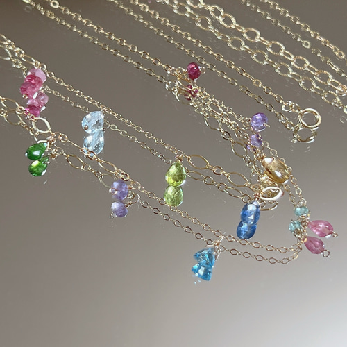 cantabile-】14KGFカラフル 天然石 2連 ネックレス ネックレス