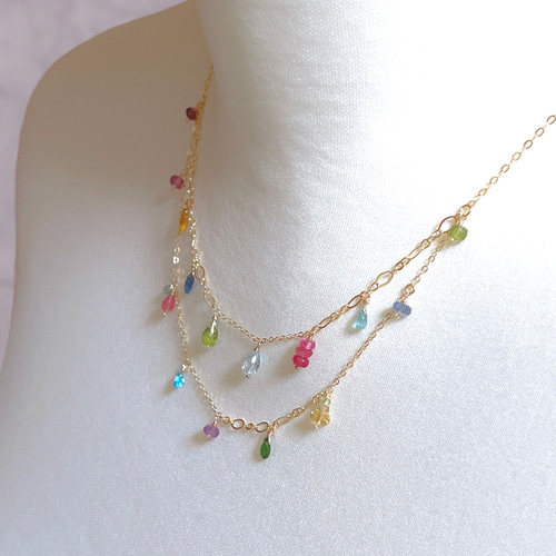 cantabile-】14KGFカラフル 天然石 2連 ネックレス ネックレス
