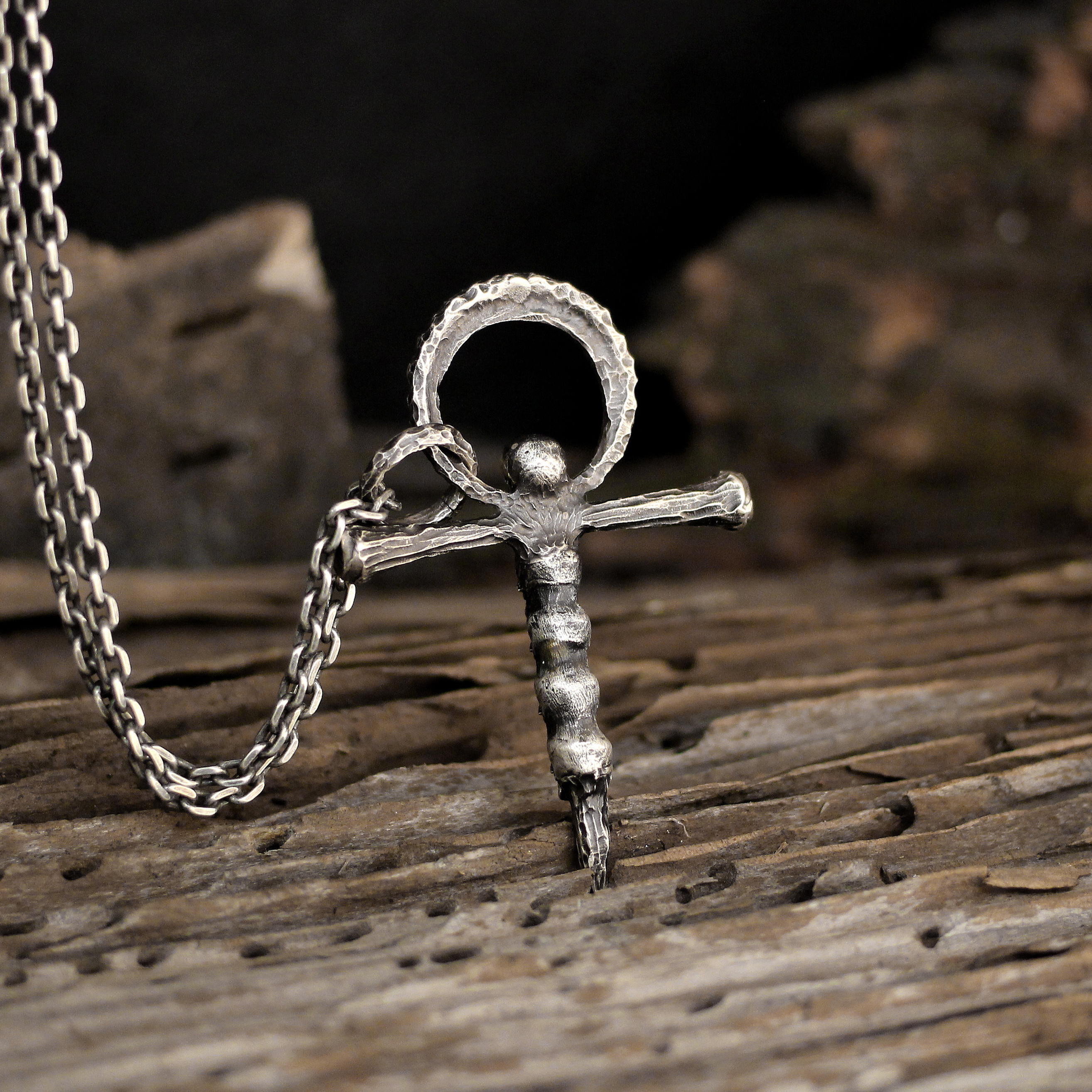 シンクロススカルサークルペンダント、ビリーフクロスソリッドスターリングシルバーブラスペンダント-職人製