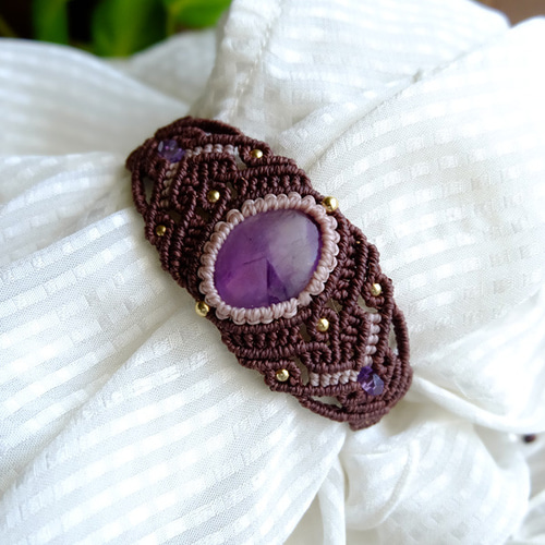 アメジスト（アフリカ産） マクラメ編みブレスレット (バングル風