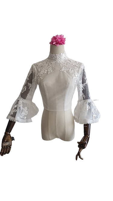 ボレロ ベルスリーブ くるみボタン キラキラ光る刺繍 披露宴/結婚式 ウェディングドレス