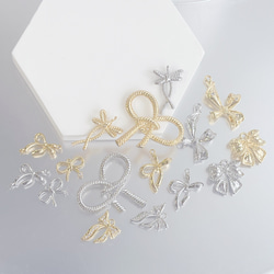 ejp574【2個入り】一粒 キュート リボンモチーフ 16KGP ゴールド チャーム 8枚目の画像