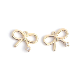 ejp574【2個入り】一粒 キュート リボンモチーフ 16KGP ゴールド チャーム 1枚目の画像