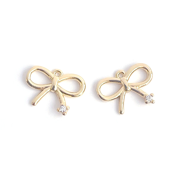 ejp574【2個入り】一粒 キュート リボンモチーフ 16KGP ゴールド チャーム 1枚目の画像