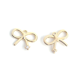 ejp574【2個入り】一粒 キュート リボンモチーフ 16KGP ゴールド チャーム 3枚目の画像