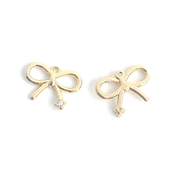 ejp574【2個入り】一粒 キュート リボンモチーフ 16KGP ゴールド チャーム 3枚目の画像