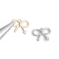 ejp574【2個入り】一粒 キュート リボンモチーフ 16KGP ゴールド チャーム 5枚目の画像