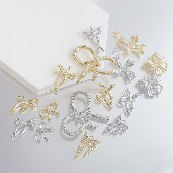 ejp574【2個入り】一粒 キュート リボンモチーフ 16KGP ゴールド チャーム 9枚目の画像