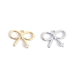 ejp574【2個入り】一粒 キュート リボンモチーフ 16KGP ゴールド チャーム 4枚目の画像