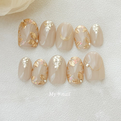 ニュアンスネイル ブライダル ぷっくり ミラー ネイルチップ ハンドメイド 乳白色のぷっくりフラワーネイル/ミラーネイル/ニュアンスネイル