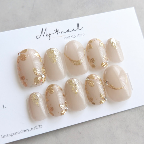 ネイルチップ｜ホワイト×フラワーミラーネイルチップ｜上品・大人