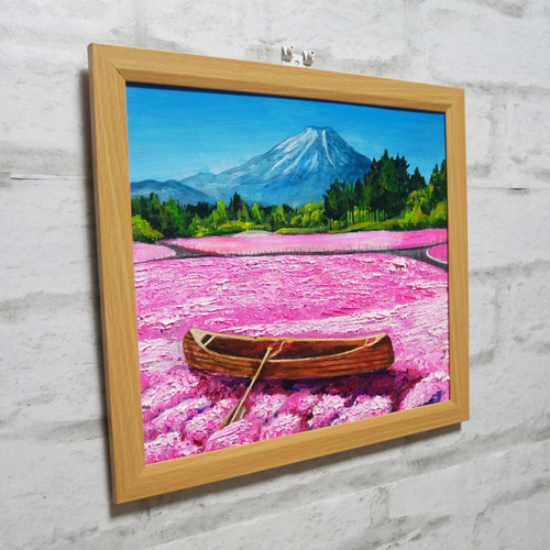 油絵 油彩 油彩画 絵 絵画【芝桜の海を旅する小舟】 絵画 HR