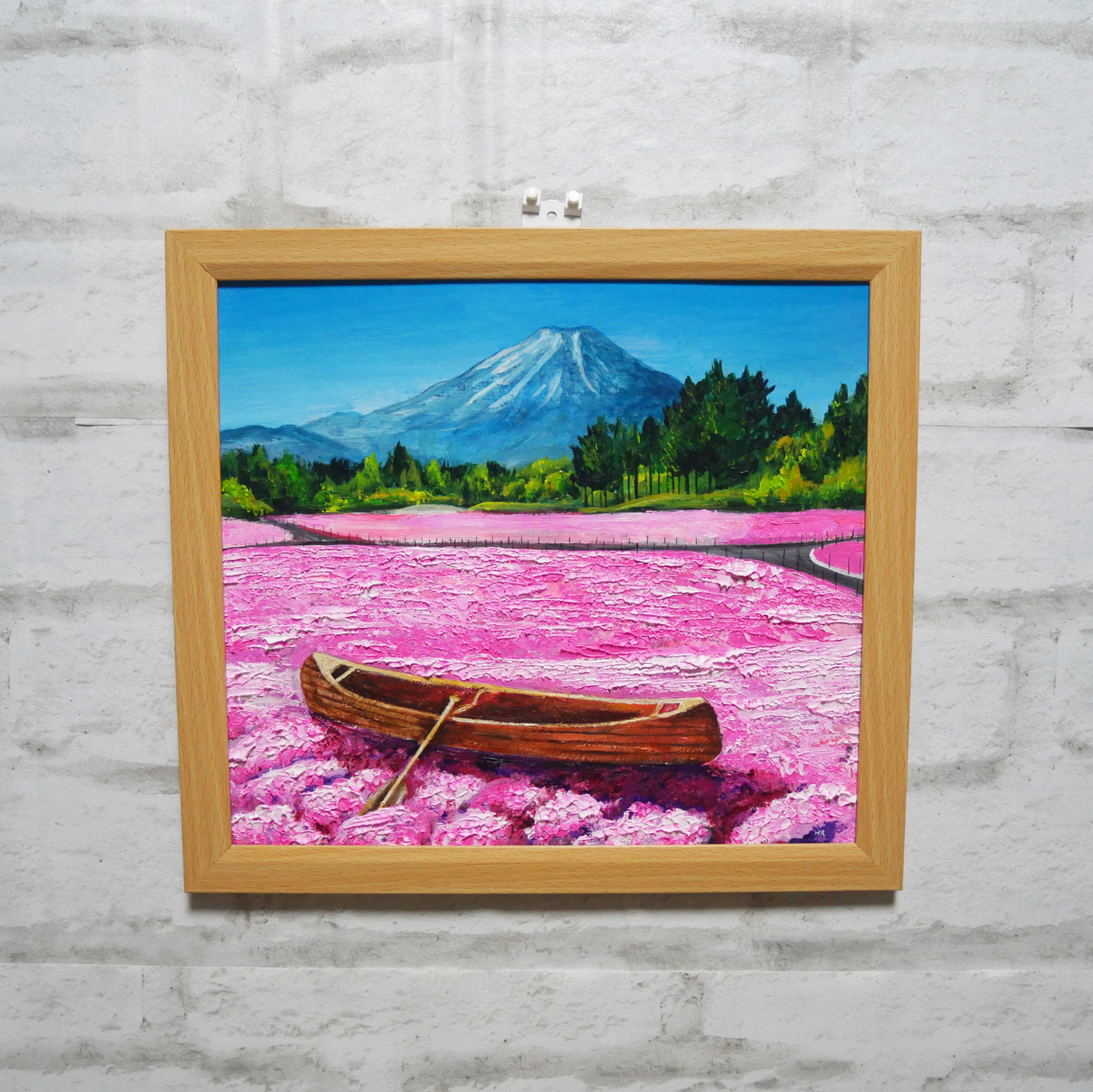 油絵 油彩 油彩画 絵 絵画【芝桜の海を旅する小舟】 絵 油絵 油彩 油彩画 絵画【芝桜の海を旅する小舟】
