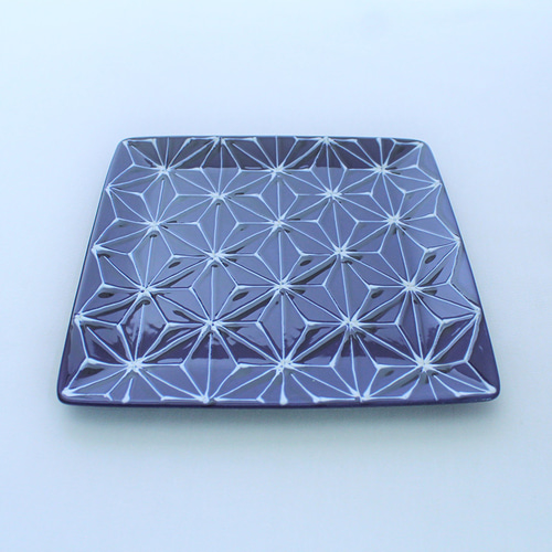 波佐見焼　ホワイトライン麻　スクエアプレートL 瑠璃 翔芳窯 波佐見焼 ホワイトライン麻 スクエアプレートL 瑠璃 翔芳窯 波佐見焼