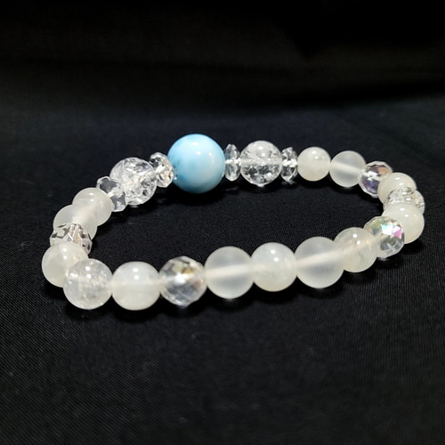 ラリマー お月様シルバー925高品質＆シトリン プルメリア天然石ブレスレット beauty ハンドメイド・手芸 ラリマー お月様シルバー925高品質