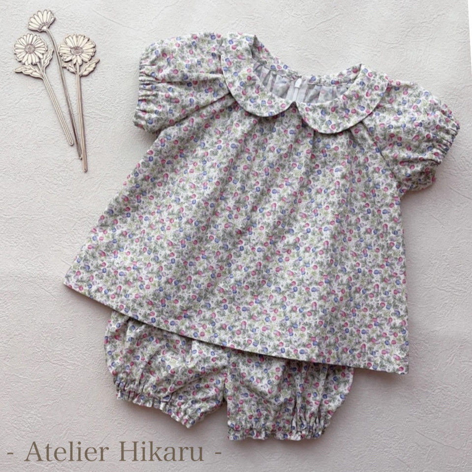 ブラウス　セットアップ　パンツ　女の子　くすみカラー　夏服　夏　子供服　ハンドメイド　90cm 旅行　結婚式　お呼ばれ