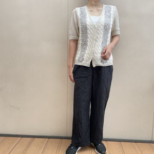 カーキ半袖手編みモチーフカーデイガン 手編み 7,296円