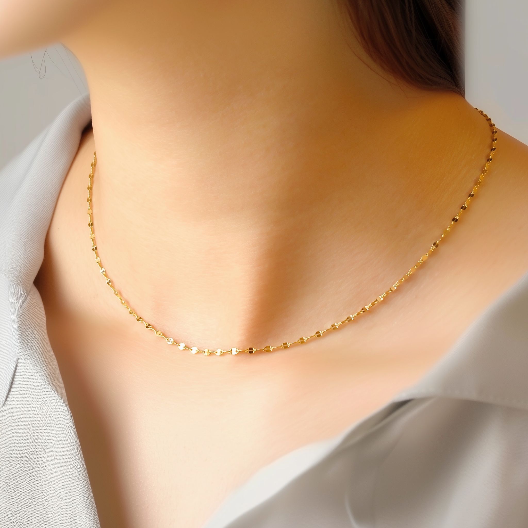 【再販×２】冬のおしゃれに♡K14GFペタルチェーンネックレス 40cm　つけっぱなし  シンプル  レディース〈98〉