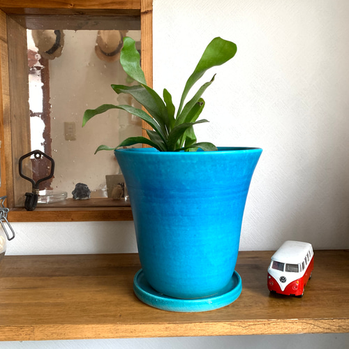 植木鉢 ターコイズブルー 受け皿付き その他インテリア雑貨 mayumi