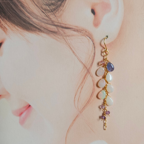 天然石 紫陽花・2024初夏・一点物～エチオピアオパール～ピアス