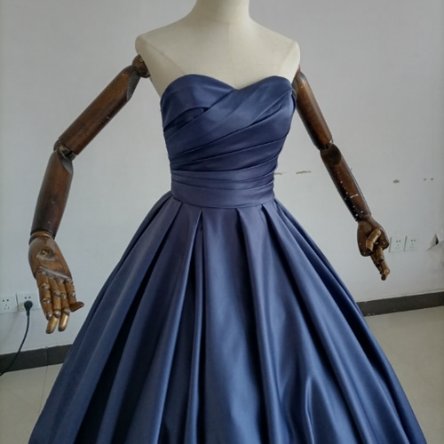 豪華！ブルー カラードレス ベアトップ 取り外し袖 花嫁 披露宴 豪華な  