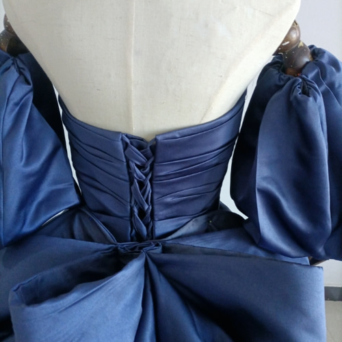 豪華！ブルー カラードレス ベアトップ 取り外し袖 花嫁 披露宴
