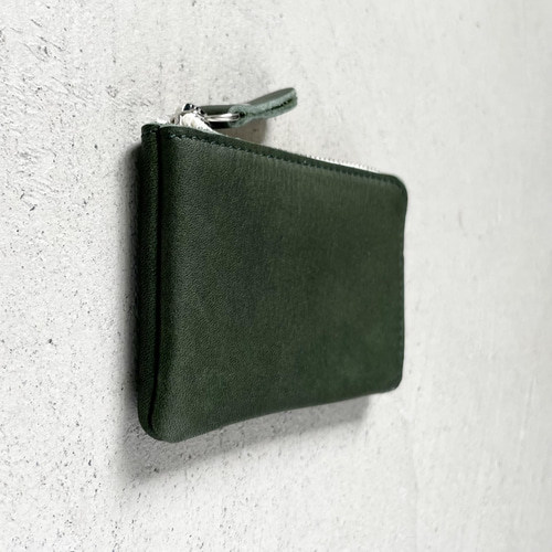 グリーン レザー コインケース シボ レザーライク コインケース （財布・コインケース