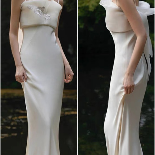 スパゲッティストラップ サテン ソフトマーメイド 二次会 前撮り  