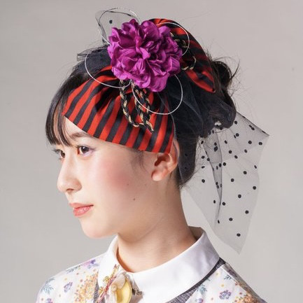 【送料無料】卒業式　袴　髪飾り　リボン　赤　大きめ　和モダン　大正ロマンリボンネット(紫）　【色変更可能】