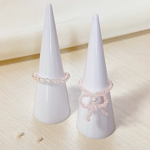 No.23【ビーズリング2点セット】リボンとワンポイントリング 《韓国 