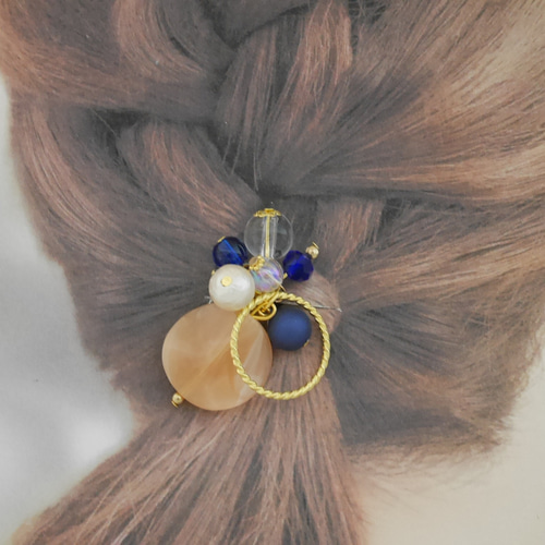 ブルー×あんず色◇夏のじゃらじゃらヘアゴム2個セット◇Creema限定