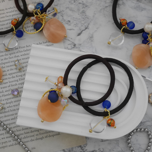 じゃらじゃら ヘアゴム ゴールドネイビー