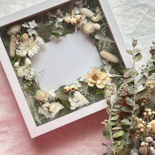 お好みのお花で】フラワーフォトフレームL 壁掛け立掛けドライフラワー