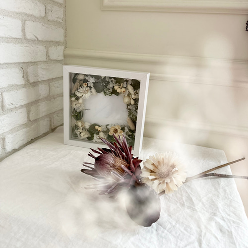 お好みのお花で】フラワーフォトフレームL 壁掛け立掛けドライフラワー