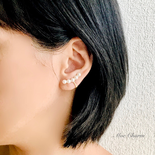 パール クリップイヤリング／ゴールド イヤリング・ノンホールピアス  